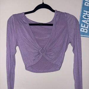 SHEIN Purple long Sleeve Tie Front Crop Blouse